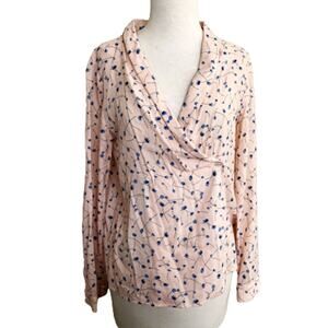 Yargici Blouse Shirt Top Pink Floral Surplice V-Neck Button Long Sleeve XS